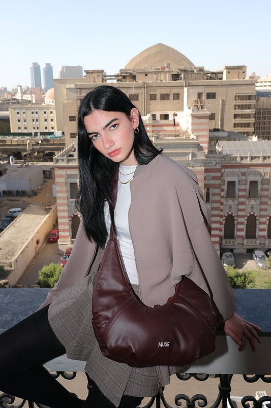 The mini croissant bag in Burgundy