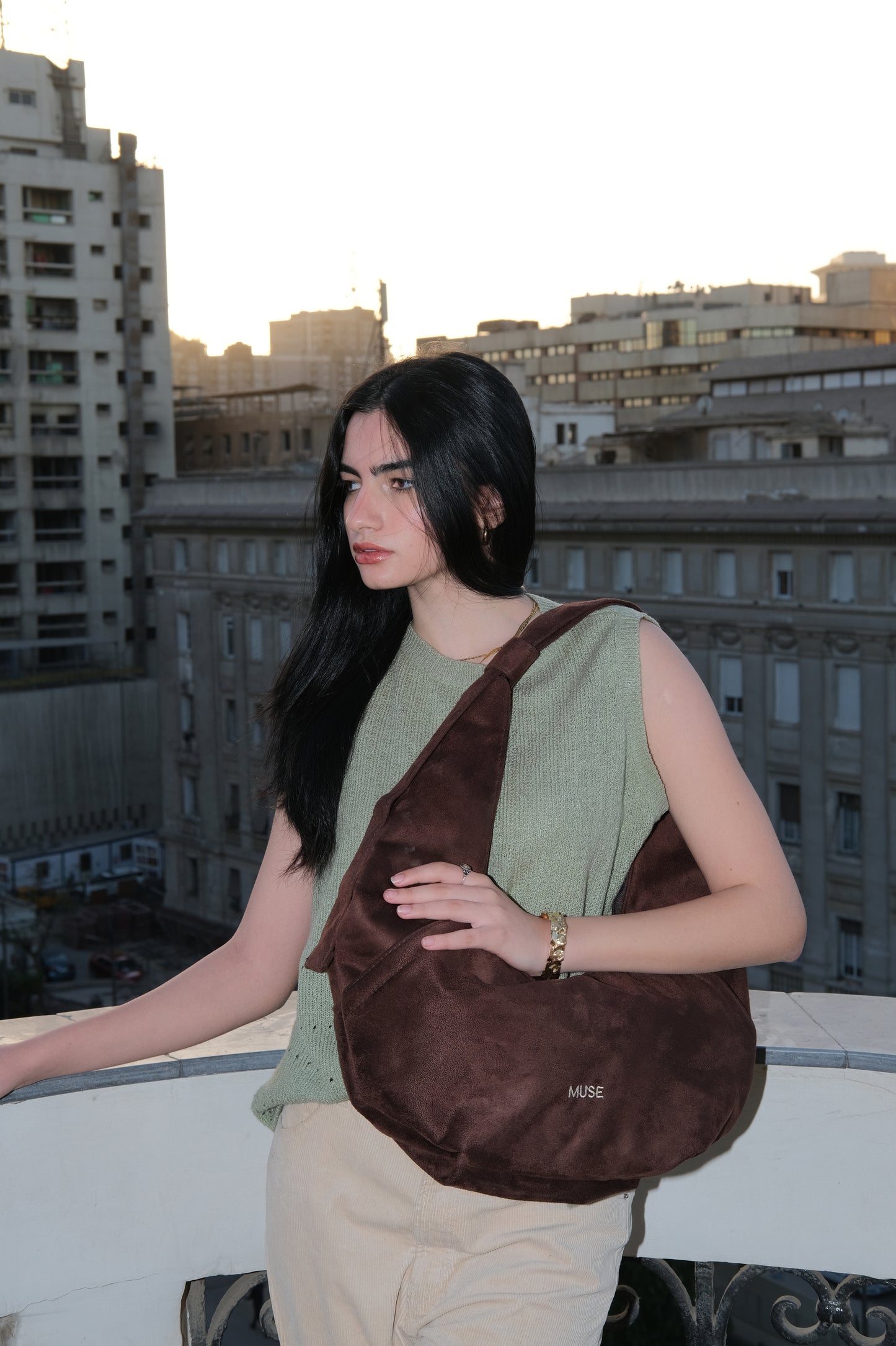 The croissant bag in deep brown ( suede)