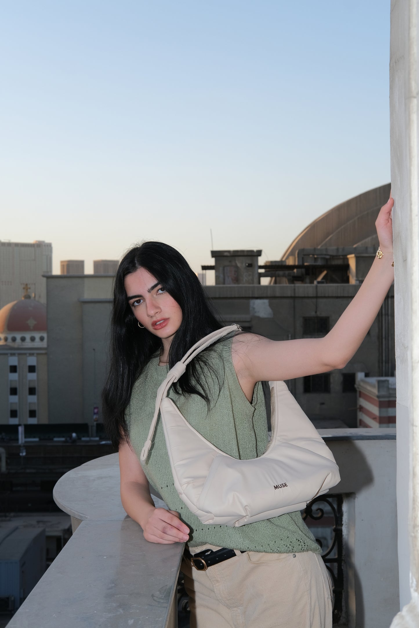 The mini croissant bag in latte