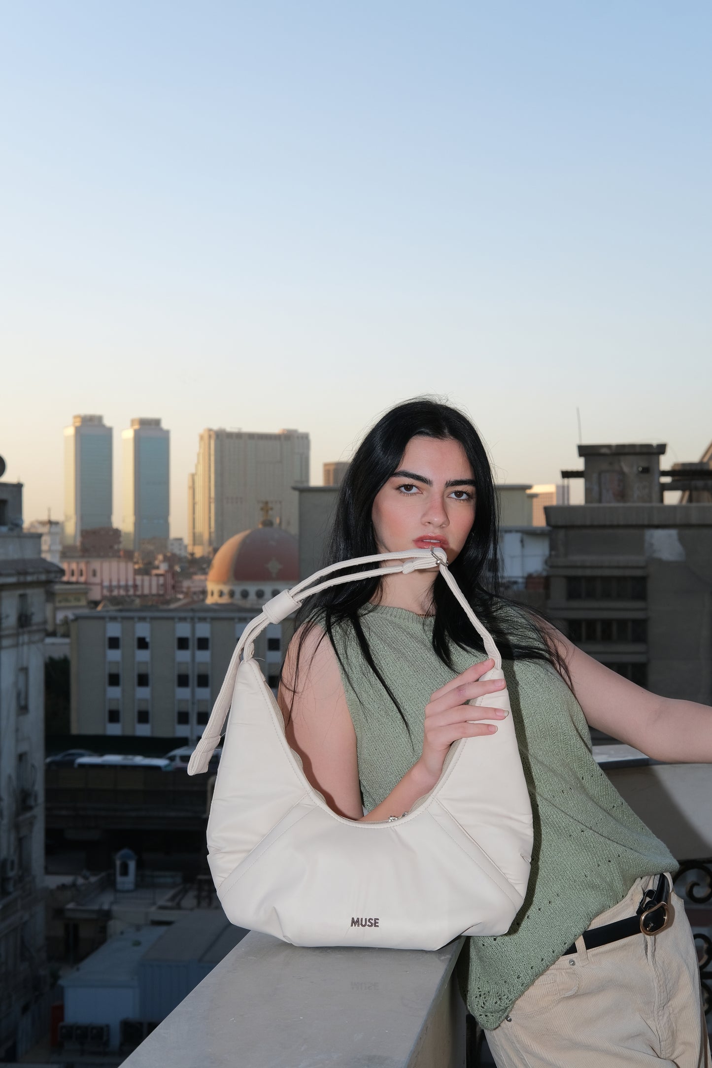 The mini croissant bag in latte