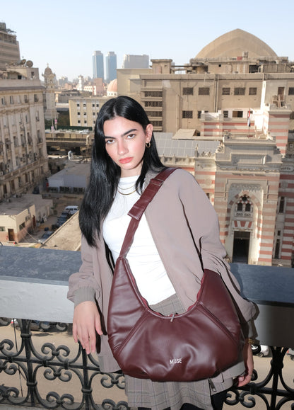 The mini croissant bag in Burgundy