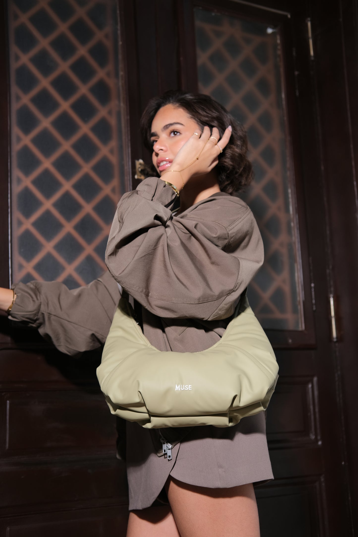 The mini croissant bag in sage