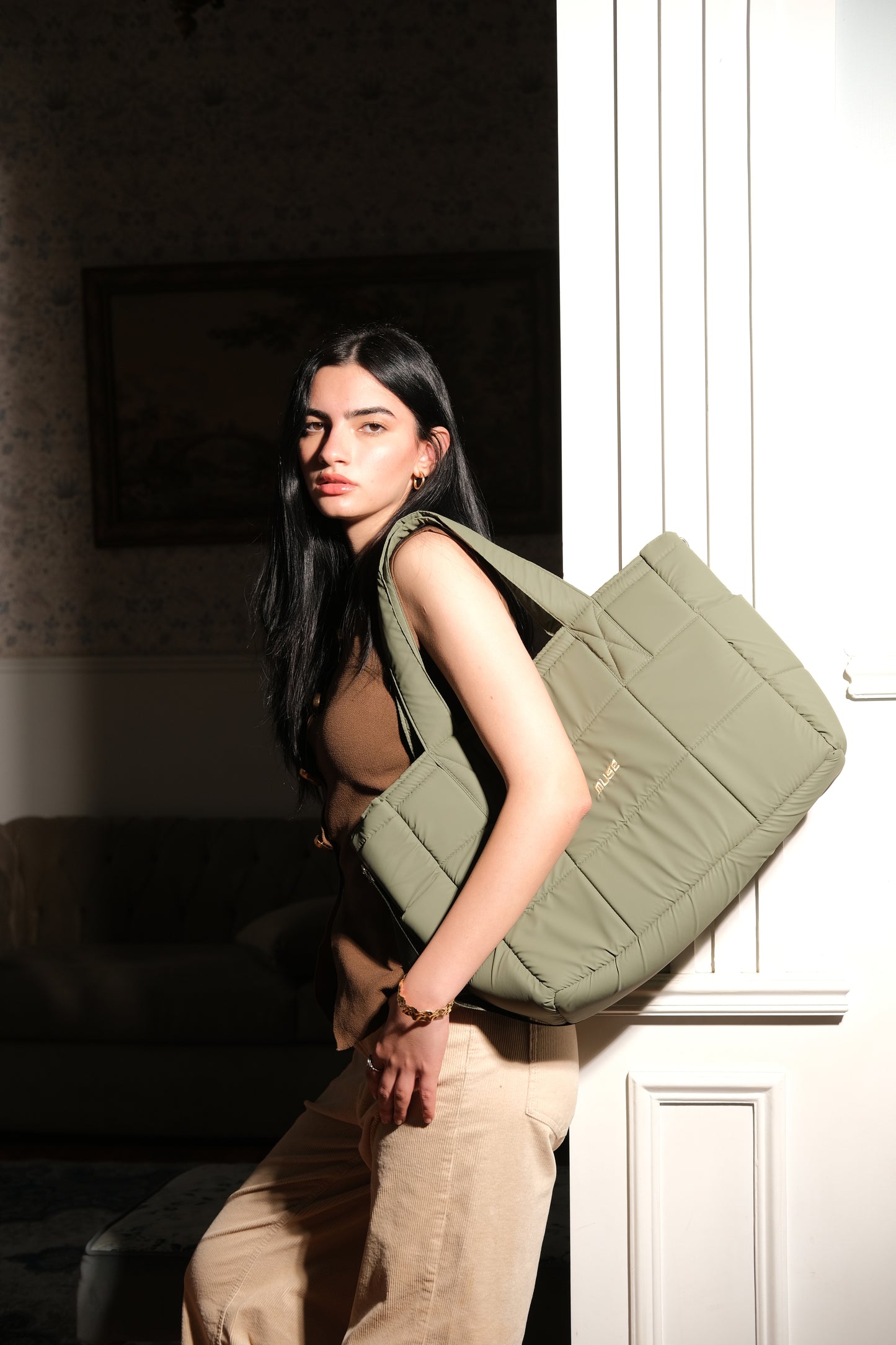 Muse puffer bag in Olive
