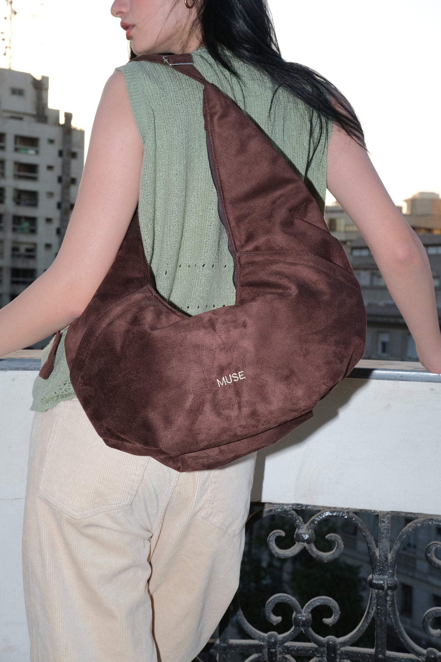 The croissant bag in deep brown ( suede)