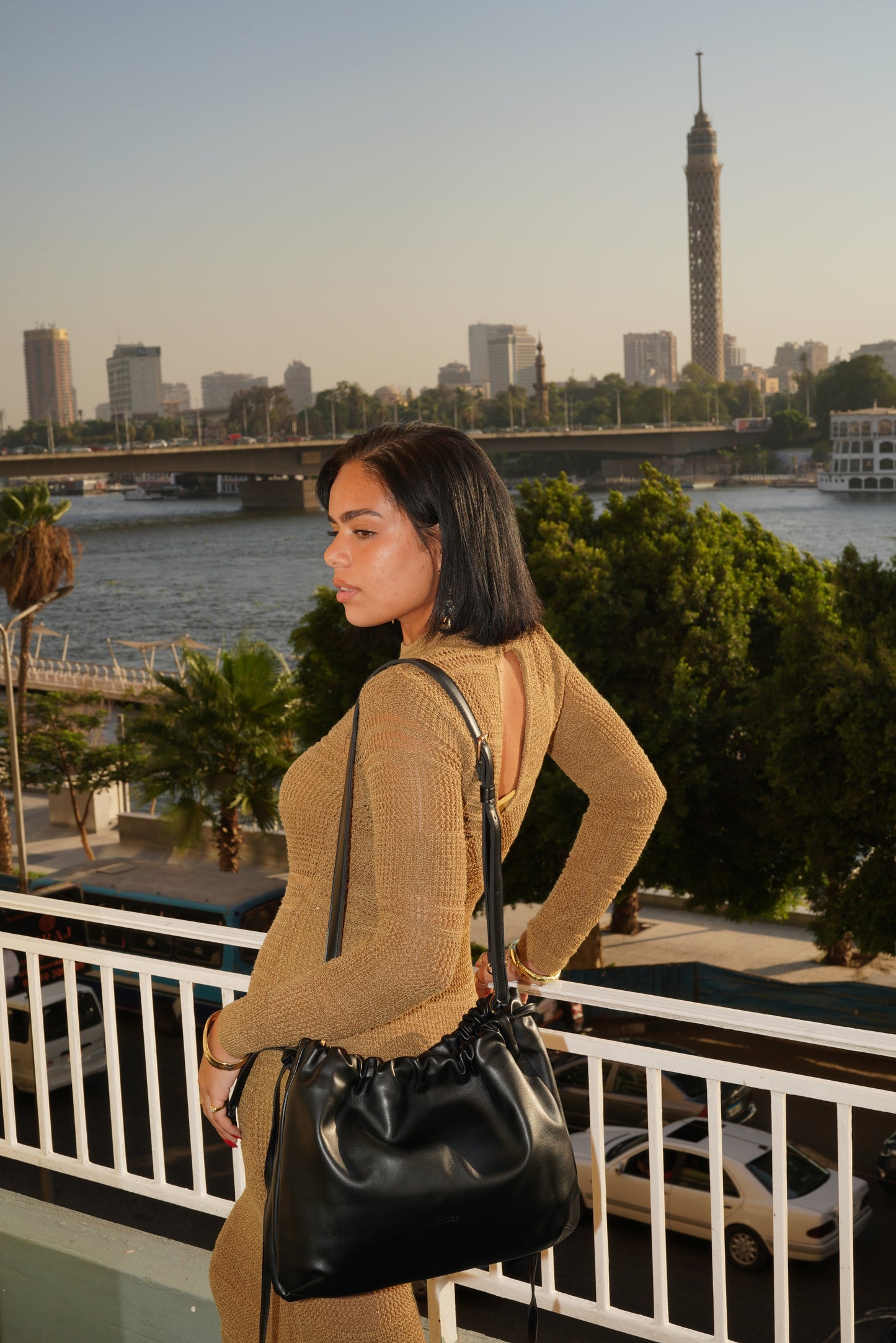Amare Drawstring Bag in Black