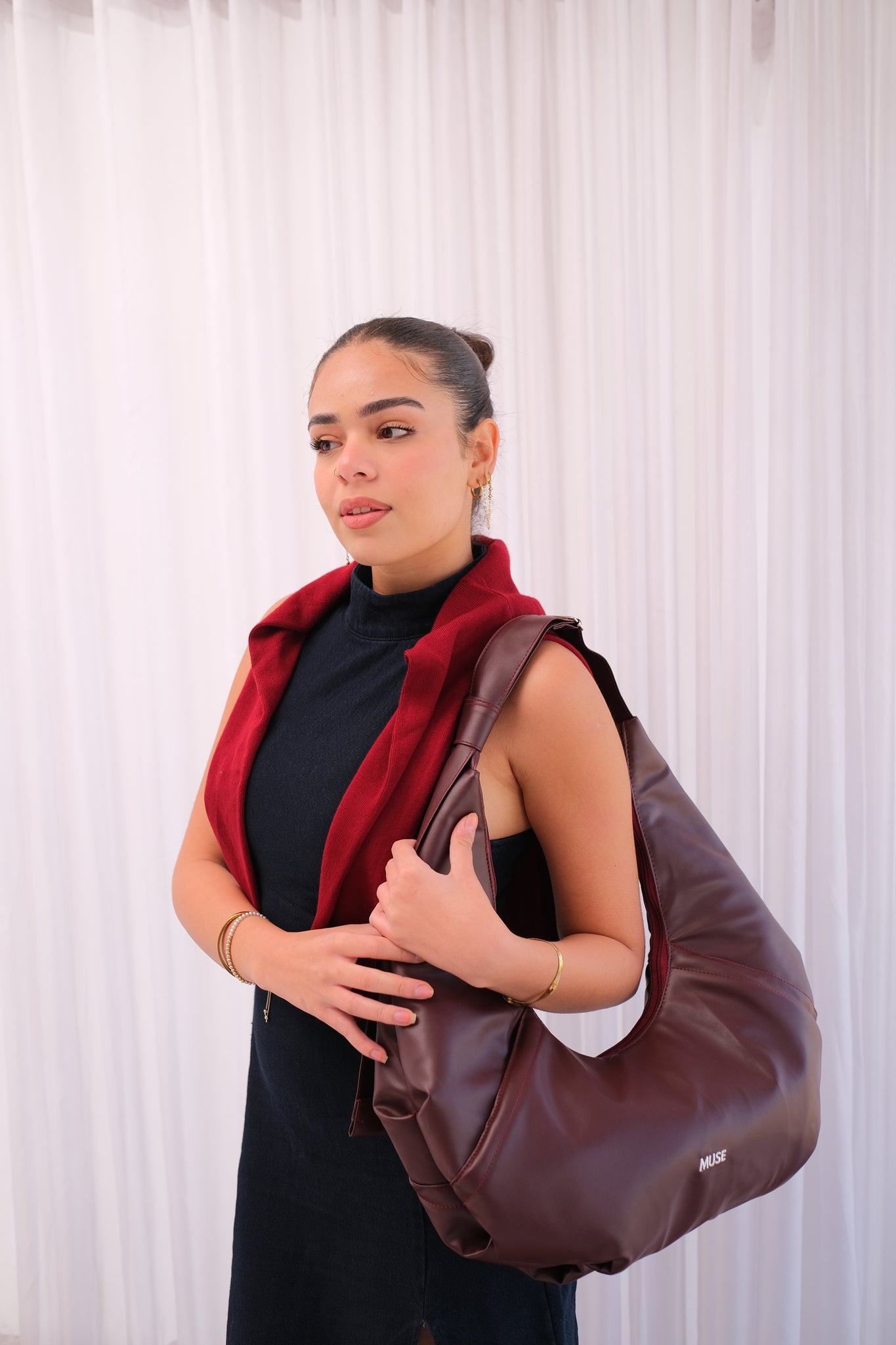 Leather Croissant Bag In Burgundy